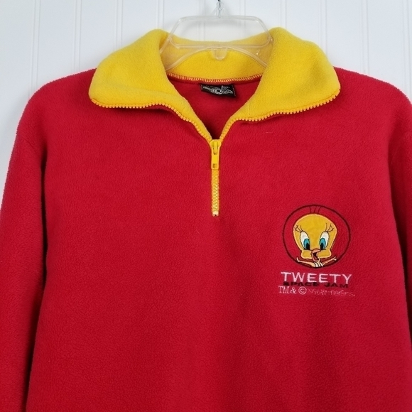 Vintage Tweety Bird Fleece Pullover Space Jam Warner Bros 1996 Quarter Zip - Picture 10 of 10